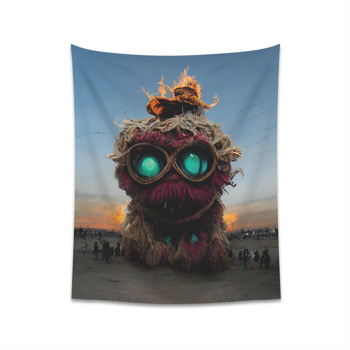 giant muppet monster rampaging at burning man - Indoor Wall Tapestries