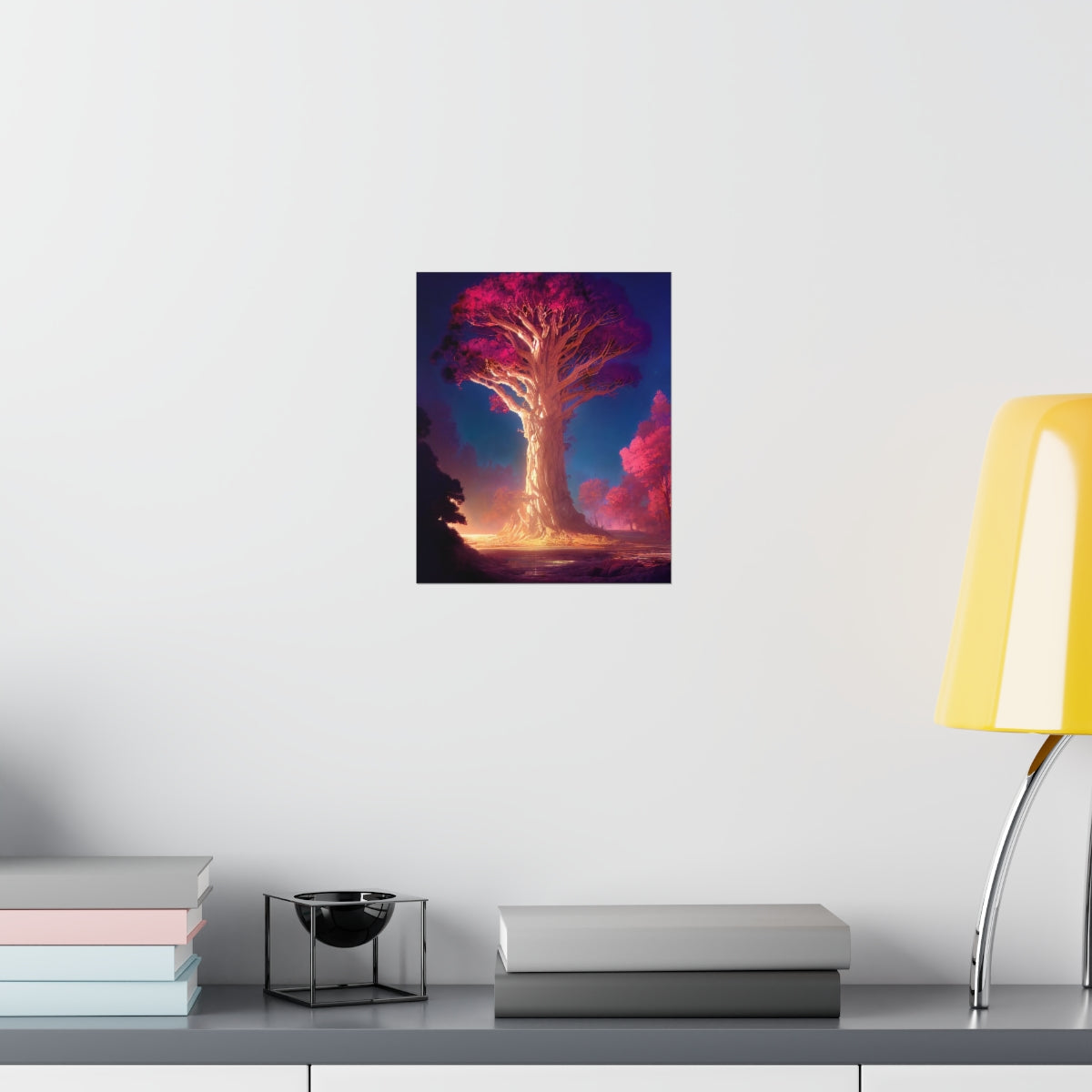 Premium Matte vertical posters - gate to a psychedelic realm, giant tree, light, highly detailed, immersive, volumetric light, detailed concept art