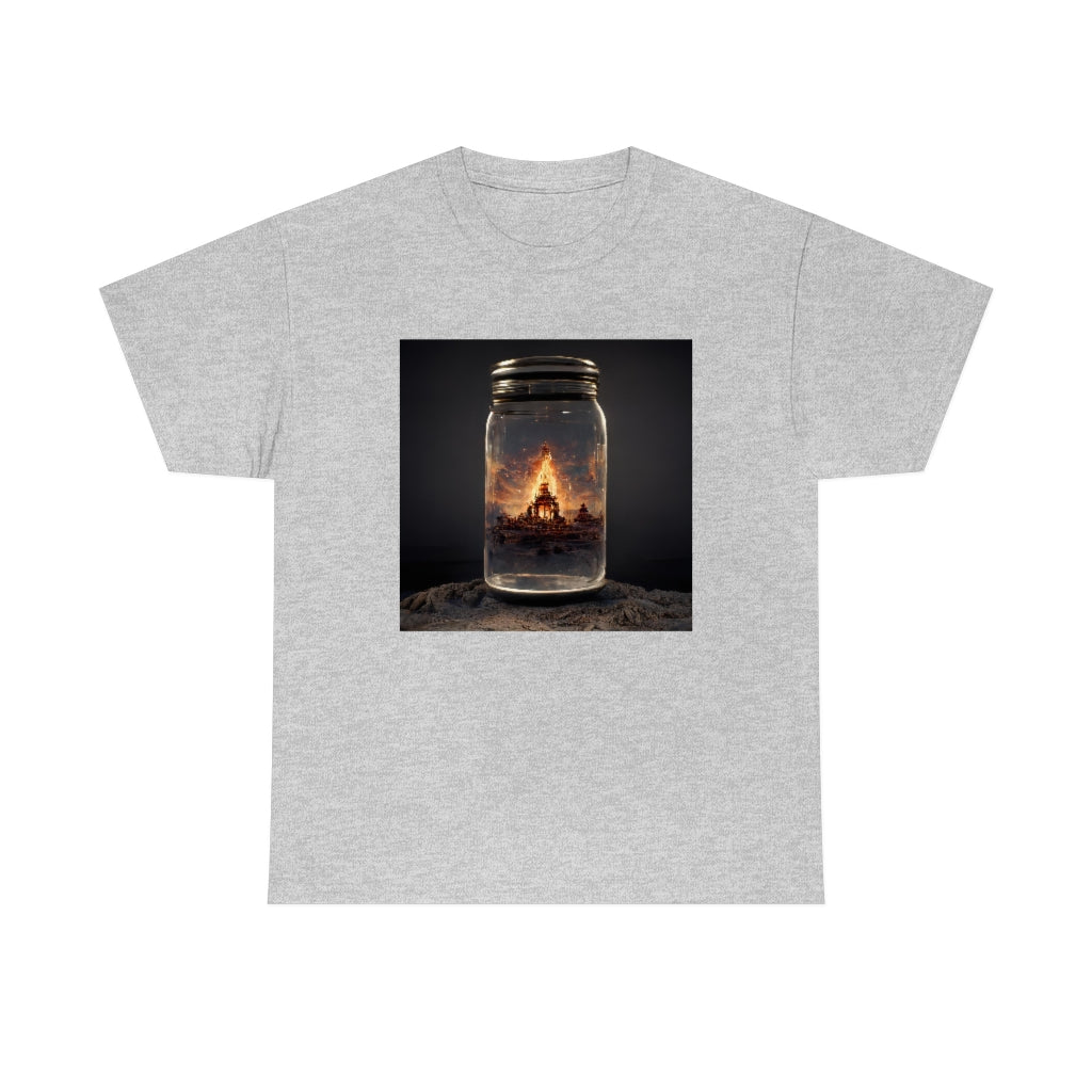 glass_jar_with_burning_man_temple_inside_black_rock_city - Unisex Heavy Cotton Tee