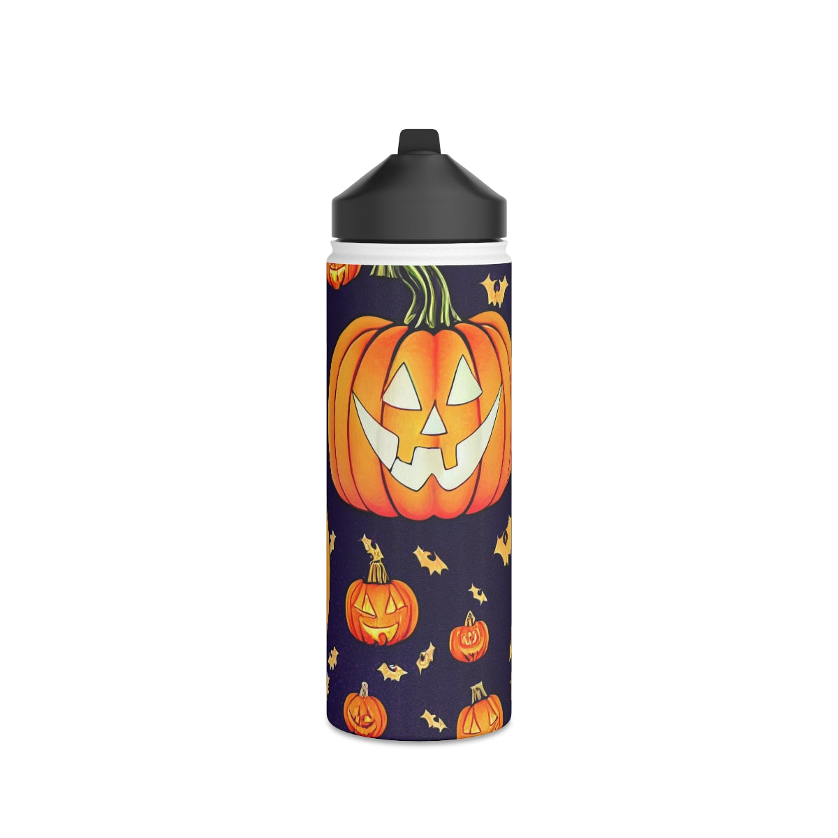 Stainless Steel Water Bottle, Standard Lid - Halloween wall art, Halloween decor, cat bat vampire witch ghost pumpkin, repeating seamless pattern , in the style of alphonse mucha