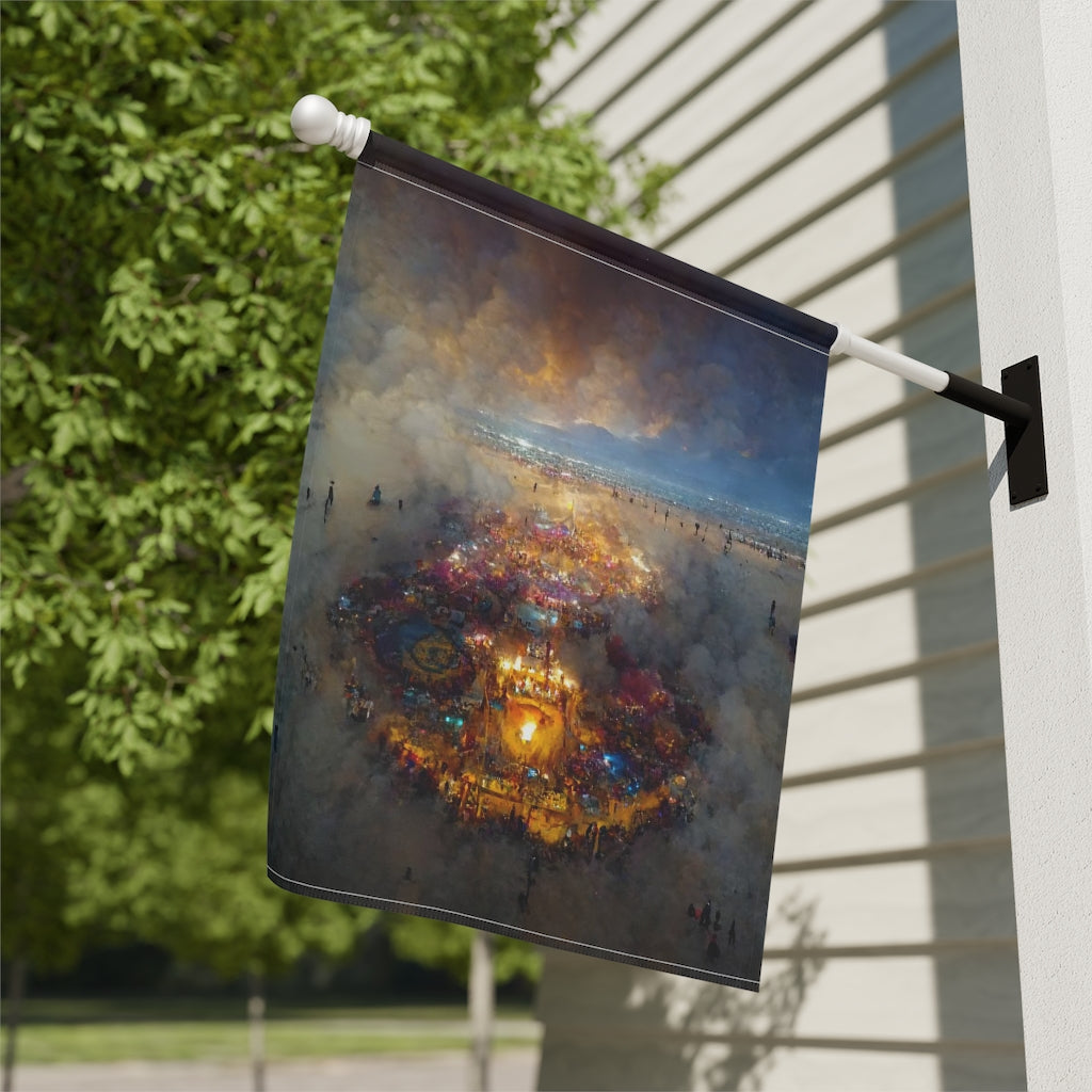 drone shot of burning man from above my monet aerial view - Garden & House Banner