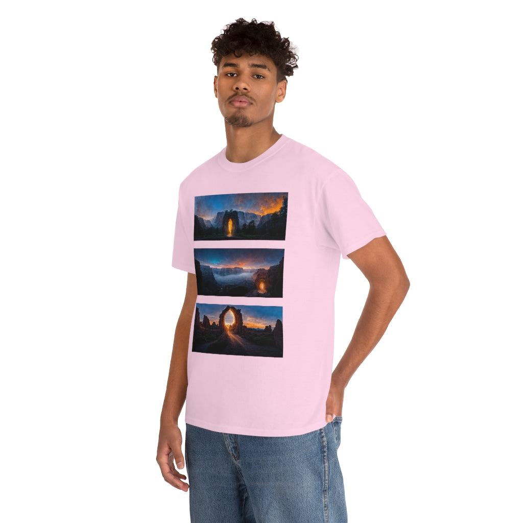 wide_angle_photo_of_a_magical_portal_in_(yosemite_valley, the_grand_canyon, arches_national_park) - Unisex Heavy Cotton Tee