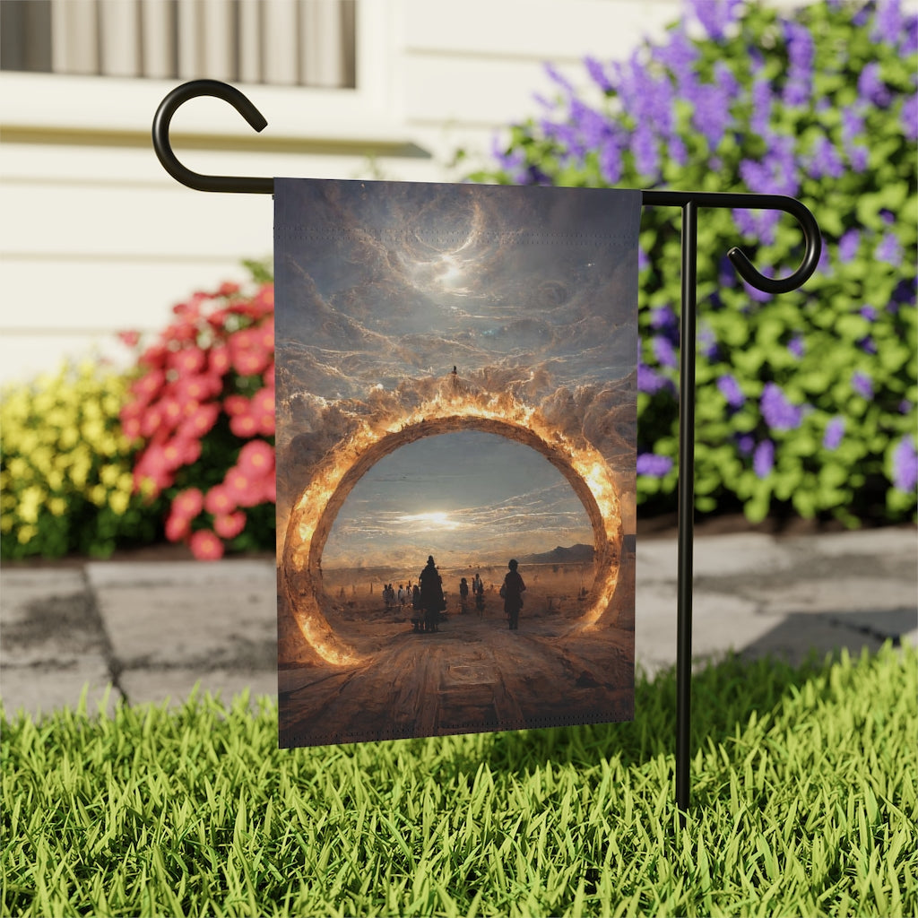 stargate that forms a circle leads to the burning man festival - Garden & House Banner