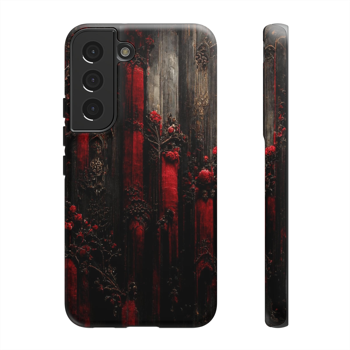 phone case - wall paper texture of red and black gothic painting octane rendering cinematic wooden detailed design frame