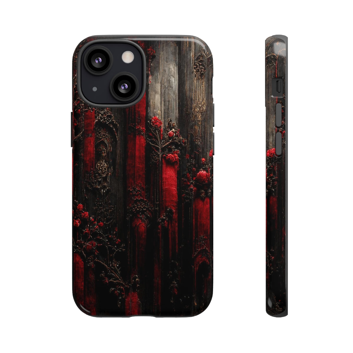 phone case - wall paper texture of red and black gothic painting octane rendering cinematic wooden detailed design frame