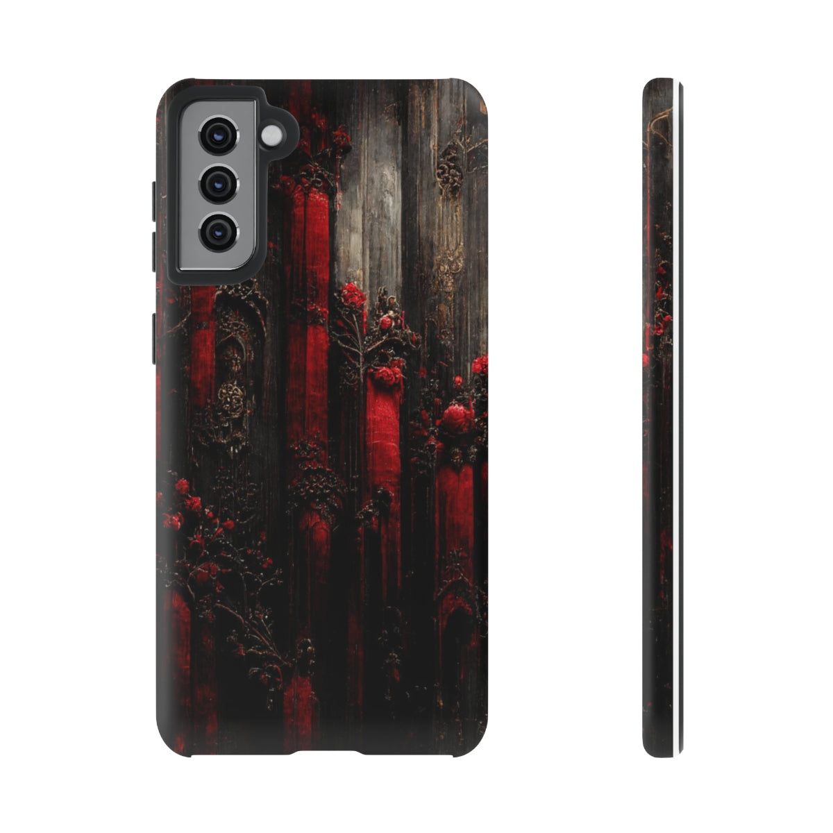 phone case - wall paper texture of red and black gothic painting octane rendering cinematic wooden detailed design frame