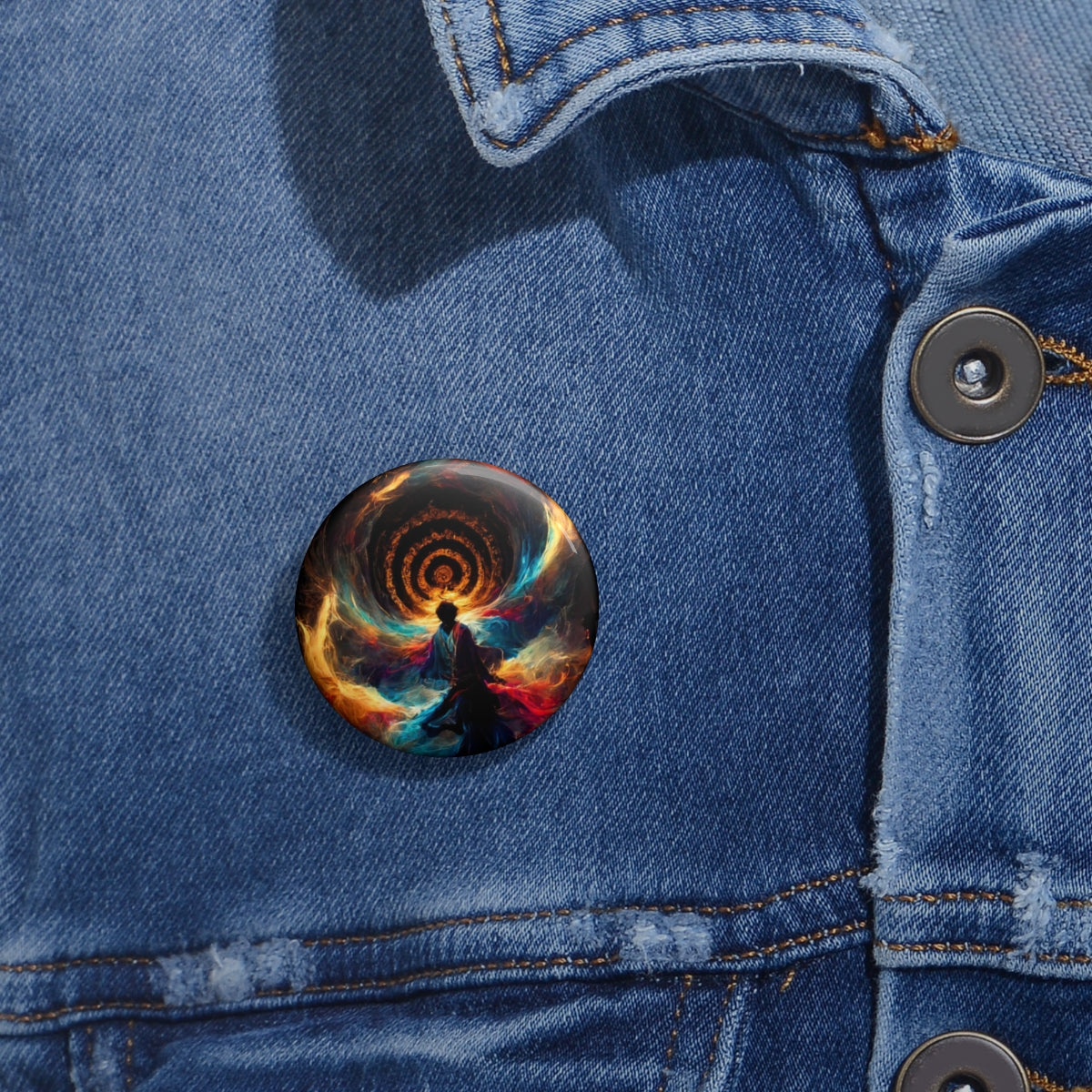 Pin Buttons - god of psychedelics dancing in a vortex made of fire