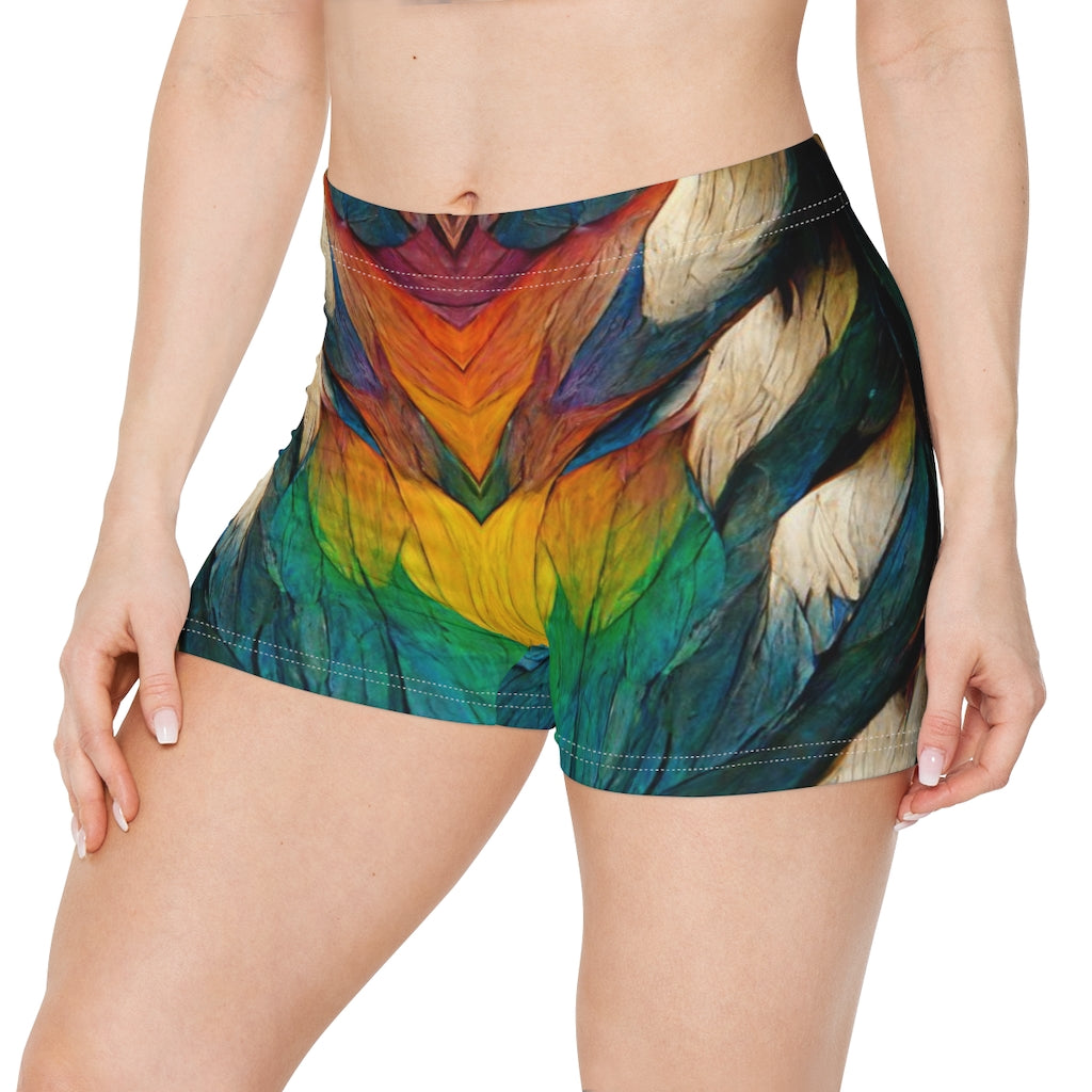 a tiling pattern of rainbow feathers - Women's Shorts (AOP)