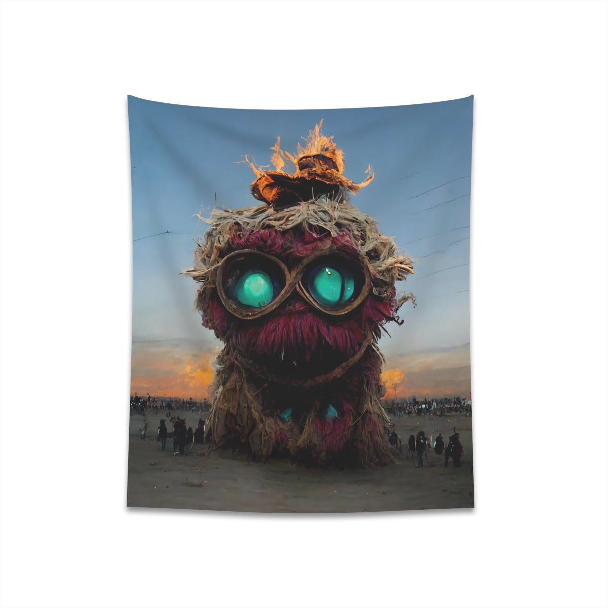 giant muppet monster rampaging at burning man - Indoor Wall Tapestries