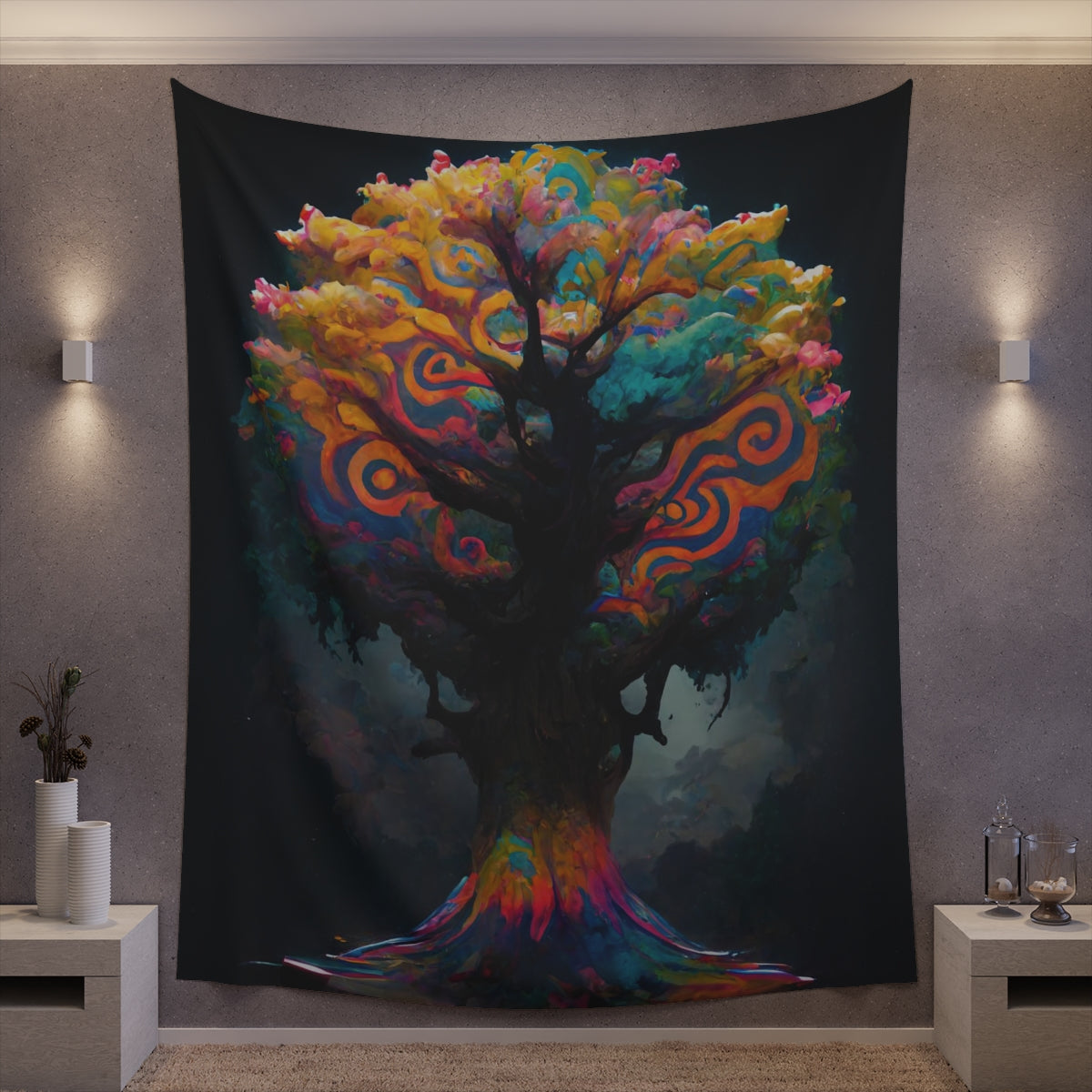 psychedelic tree - Indoor Wall Tapestries