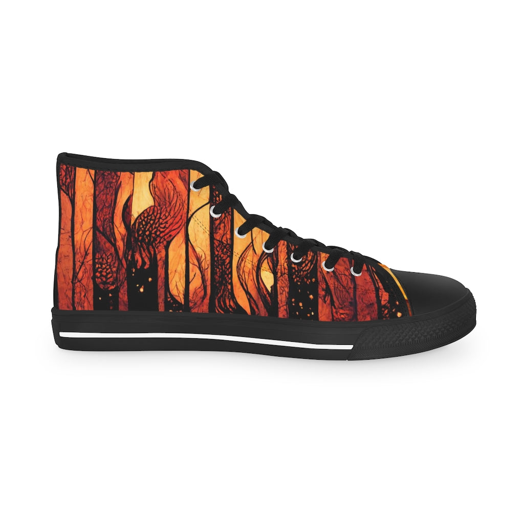 tiling pattern on wood panel of black flames - Men's High Top Sneakers