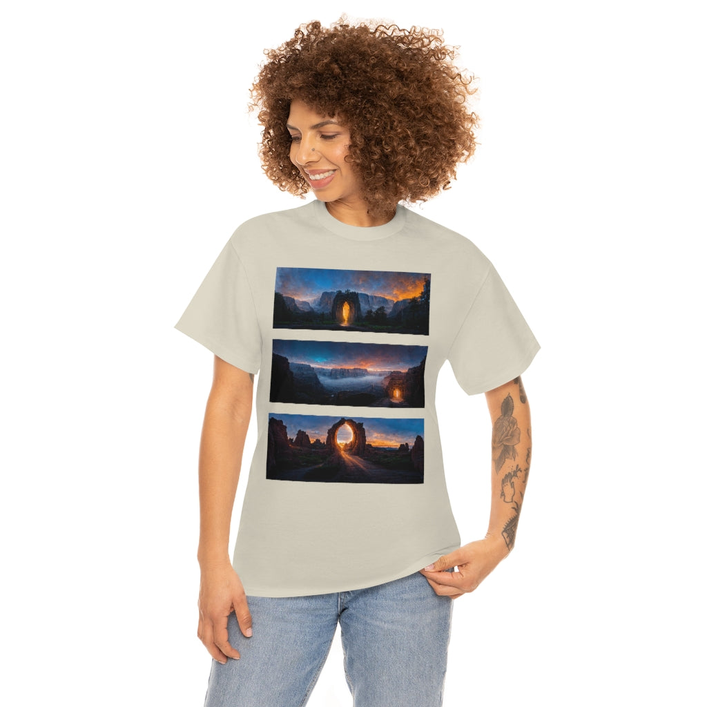 wide_angle_photo_of_a_magical_portal_in_(yosemite_valley, the_grand_canyon, arches_national_park) - Unisex Heavy Cotton Tee