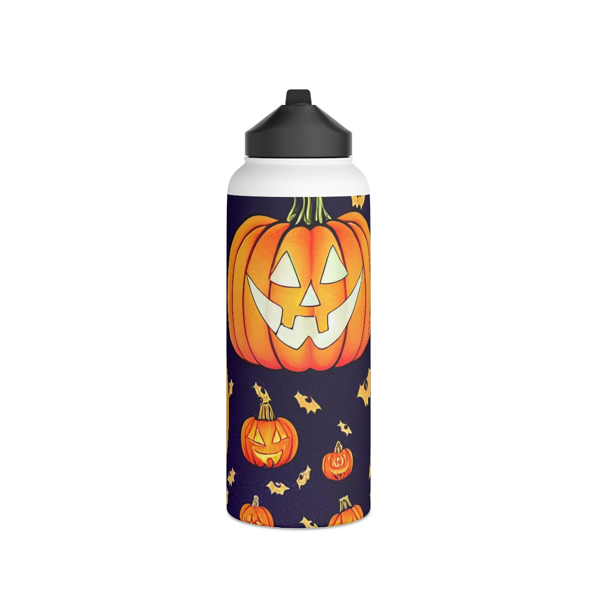 Stainless Steel Water Bottle, Standard Lid - Halloween wall art, Halloween decor, cat bat vampire witch ghost pumpkin, repeating seamless pattern , in the style of alphonse mucha