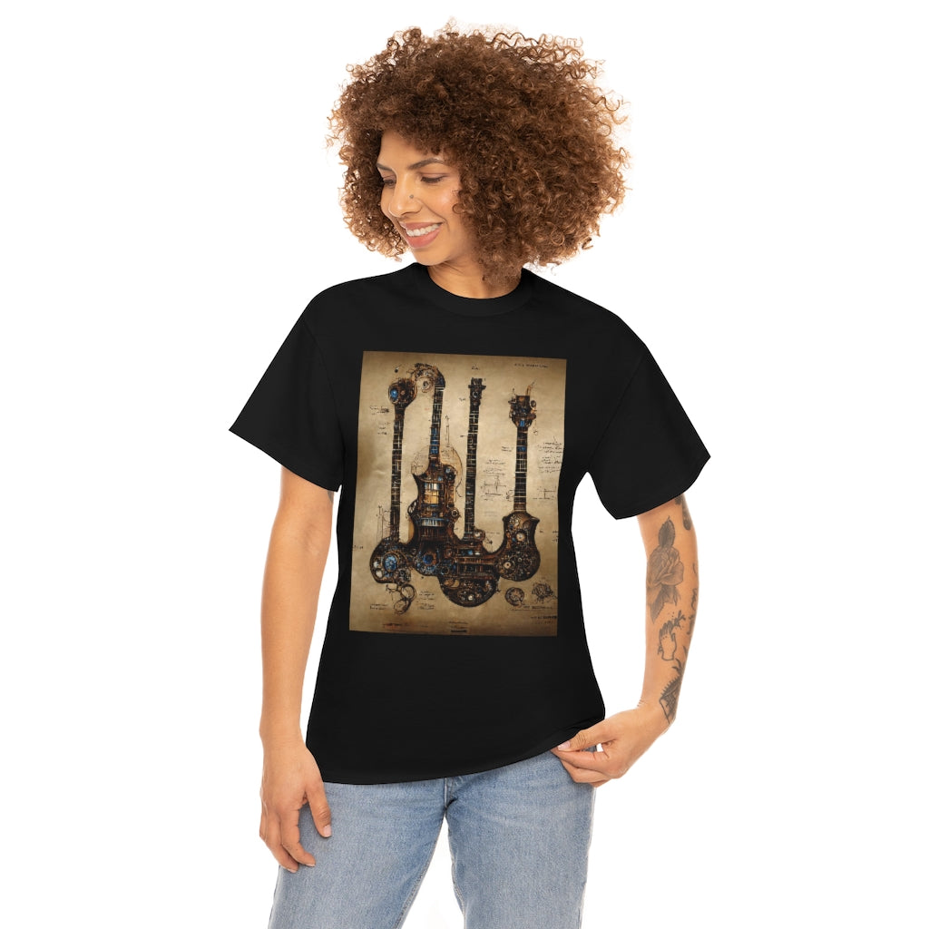 _blueprint_of_a_steampunk_guitar_concept_art - Unisex Heavy Cotton Tee