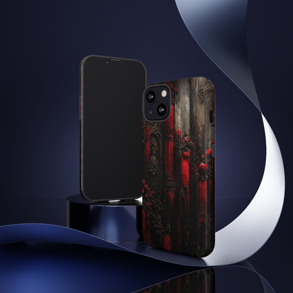 phone case - wall paper texture of red and black gothic painting octane rendering cinematic wooden detailed design frame