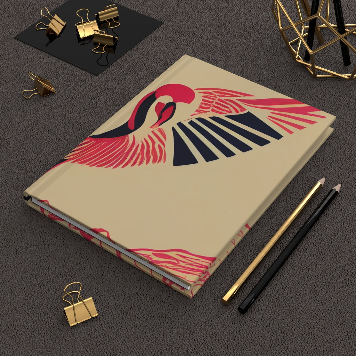 logo for a pnw flamingo club, art deco - Hardcover Journal Matte