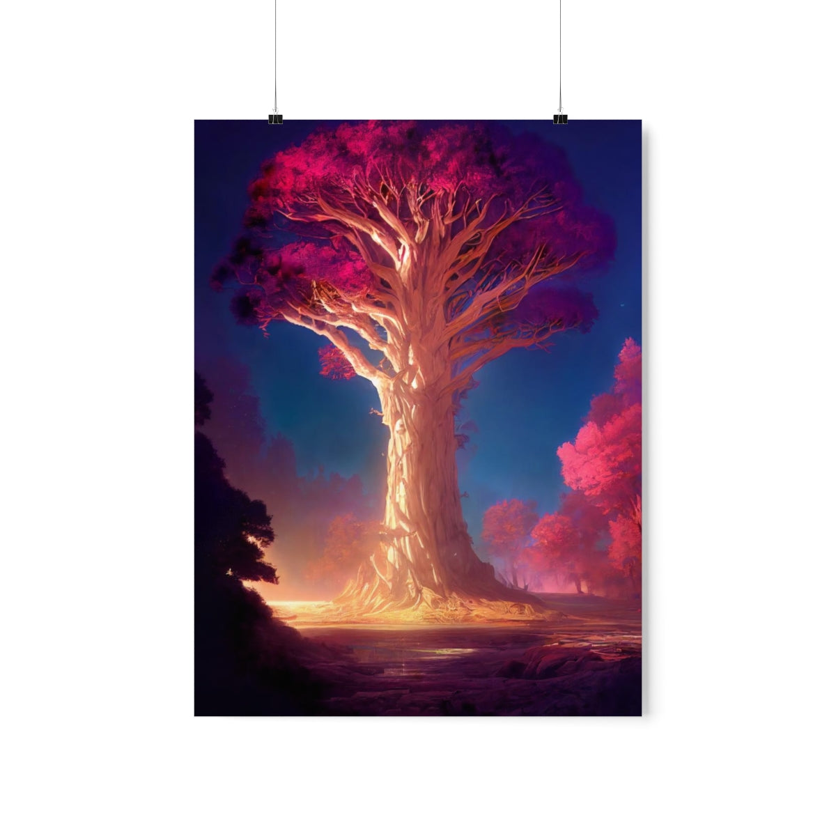 Premium Matte vertical posters - gate to a psychedelic realm, giant tree, light, highly detailed, immersive, volumetric light, detailed concept art