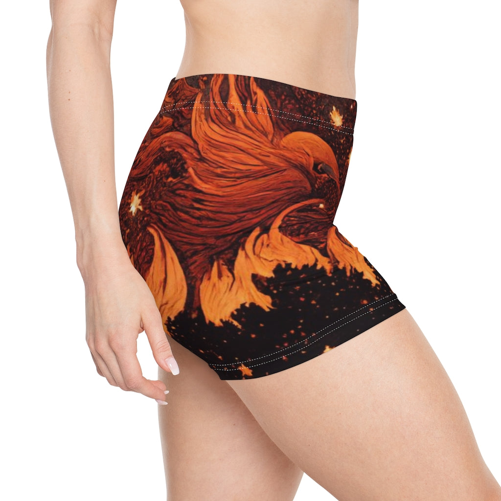 tiling pattern on wood panel of flames and stars  - Women's Shorts (AOP)