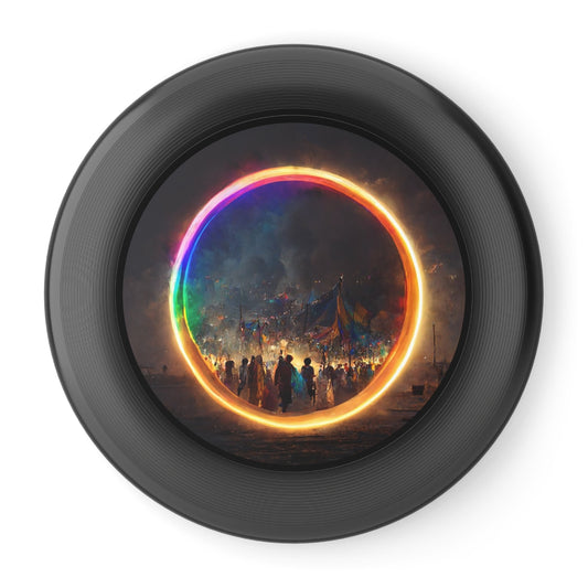 a bright rainbow circle of magic at burning man, cinematic, realistic, intricate detail, finely detailed, small details, extra detail, photorealistic - Wham-O Frisbee