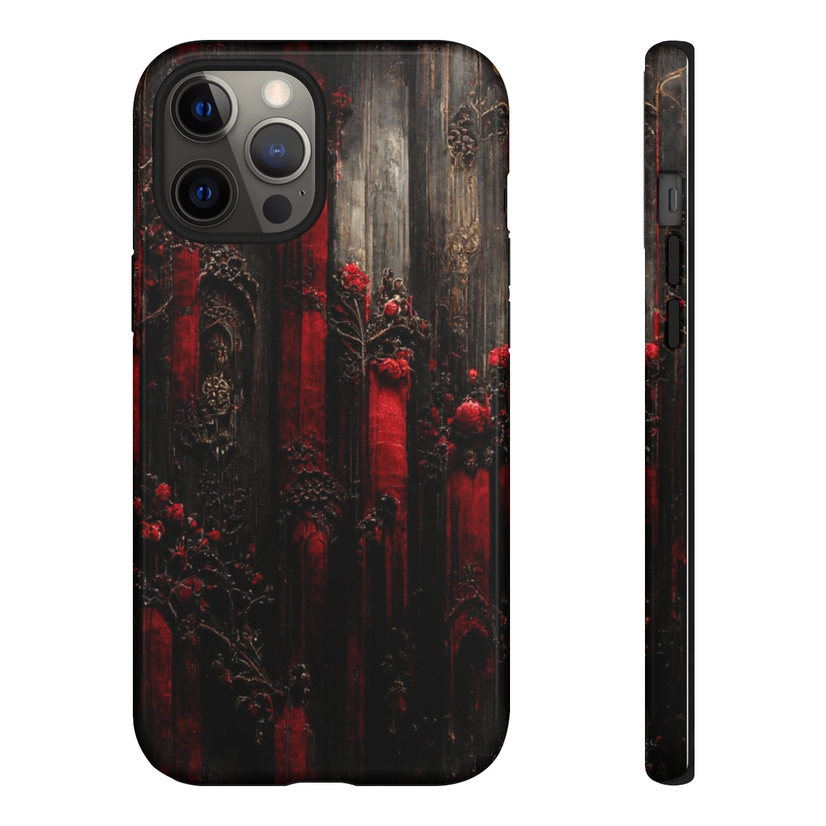 phone case - wall paper texture of red and black gothic painting octane rendering cinematic wooden detailed design frame