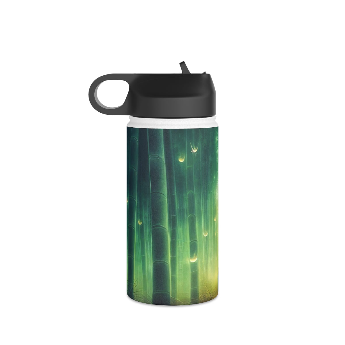 Stainless Steel Water Bottle, Standard Lid - psychedelic bamboo grove, causeway, fireflies, fantasy, intricate detail, illusion, mist, beautiful, hyper-realistic, breathtaking, ghostly figure, majestic, magic colour palette, low angle, unreal engine