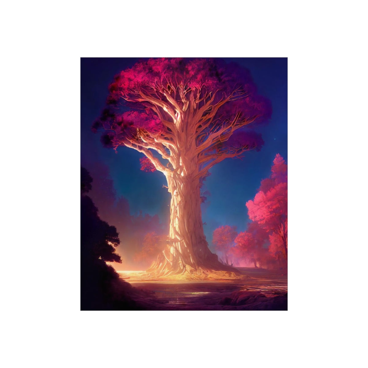 Premium Matte vertical posters - gate to a psychedelic realm, giant tree, light, highly detailed, immersive, volumetric light, detailed concept art