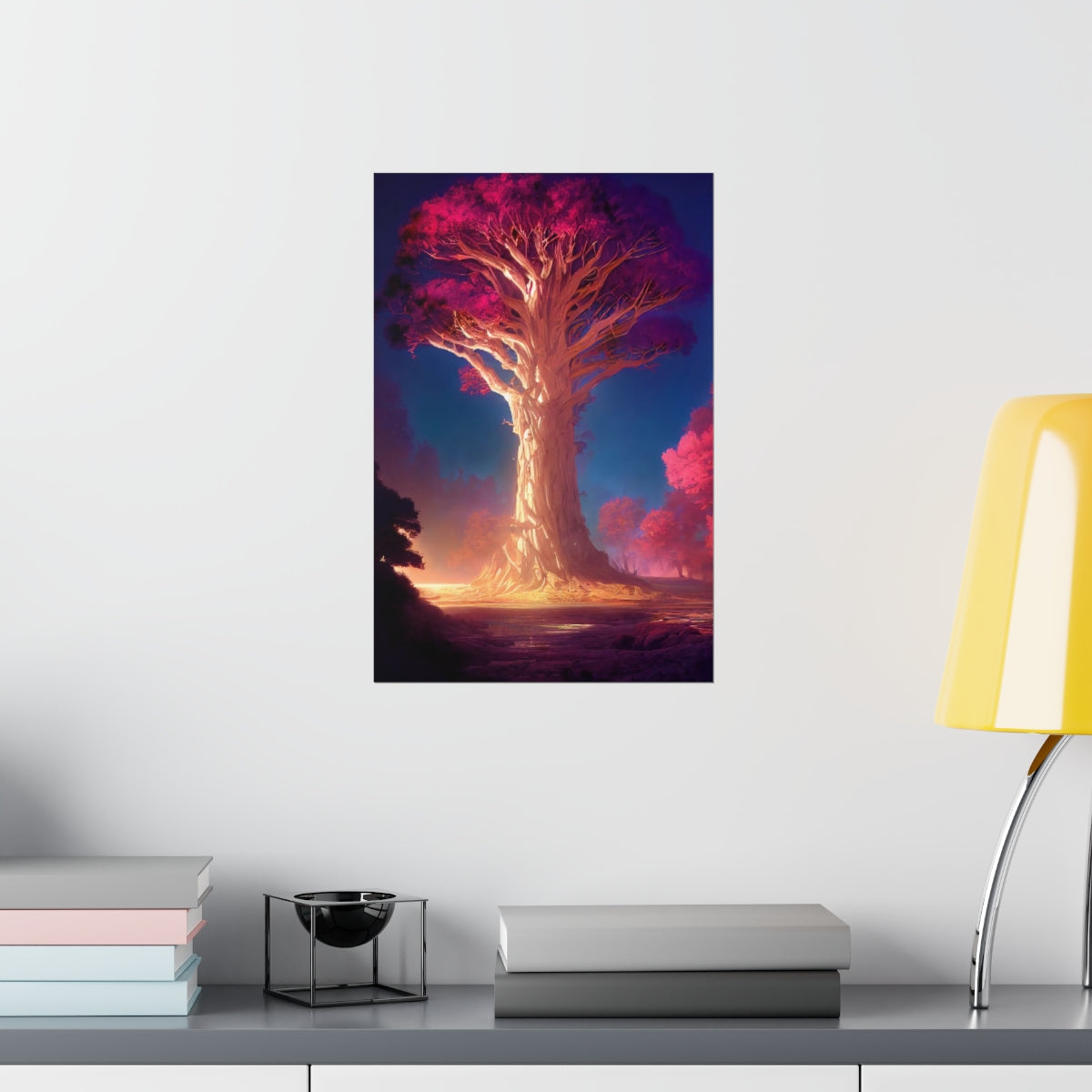 Premium Matte vertical posters - gate to a psychedelic realm, giant tree, light, highly detailed, immersive, volumetric light, detailed concept art