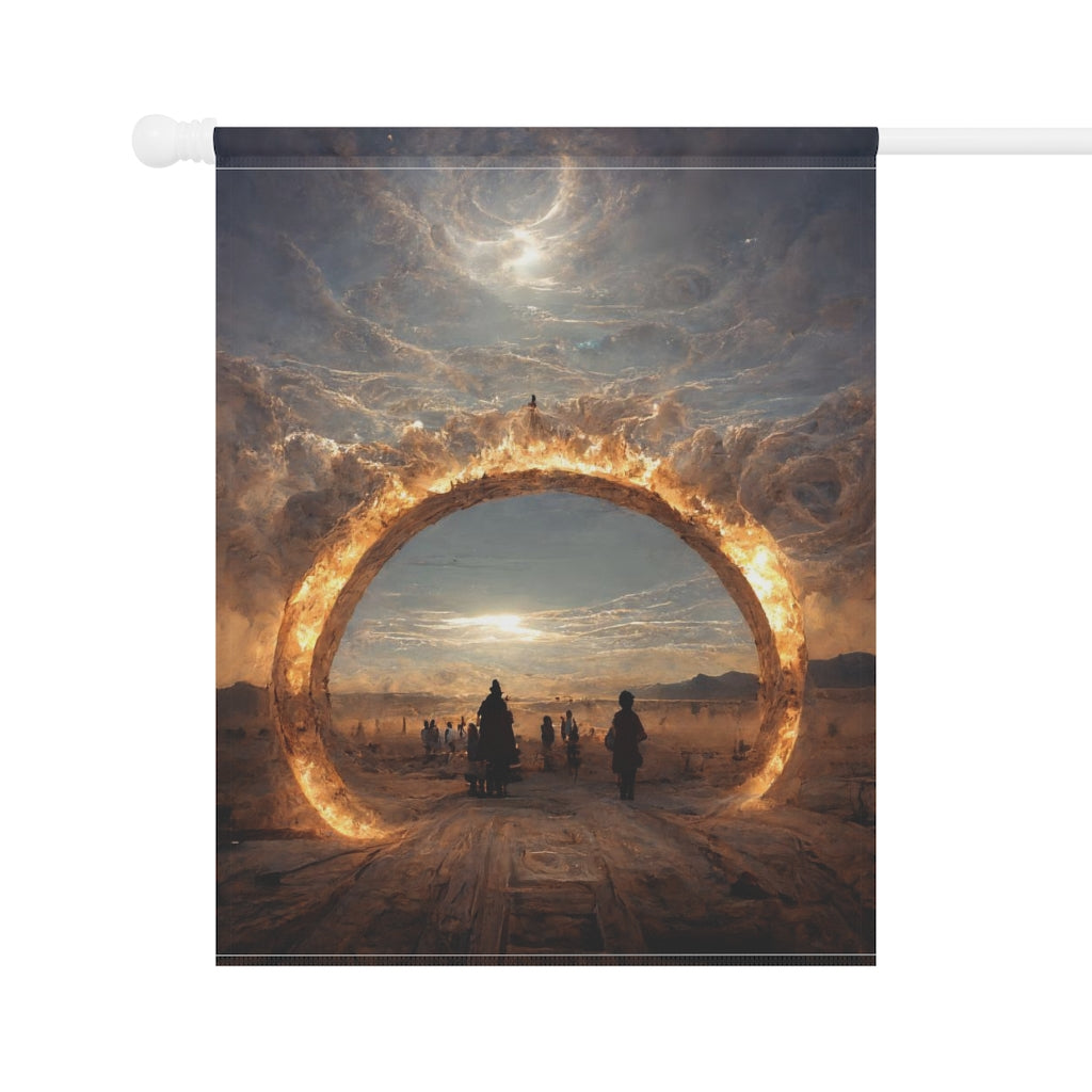 stargate that forms a circle leads to the burning man festival - Garden & House Banner