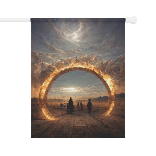 stargate that forms a circle leads to the burning man festival - Garden & House Banner