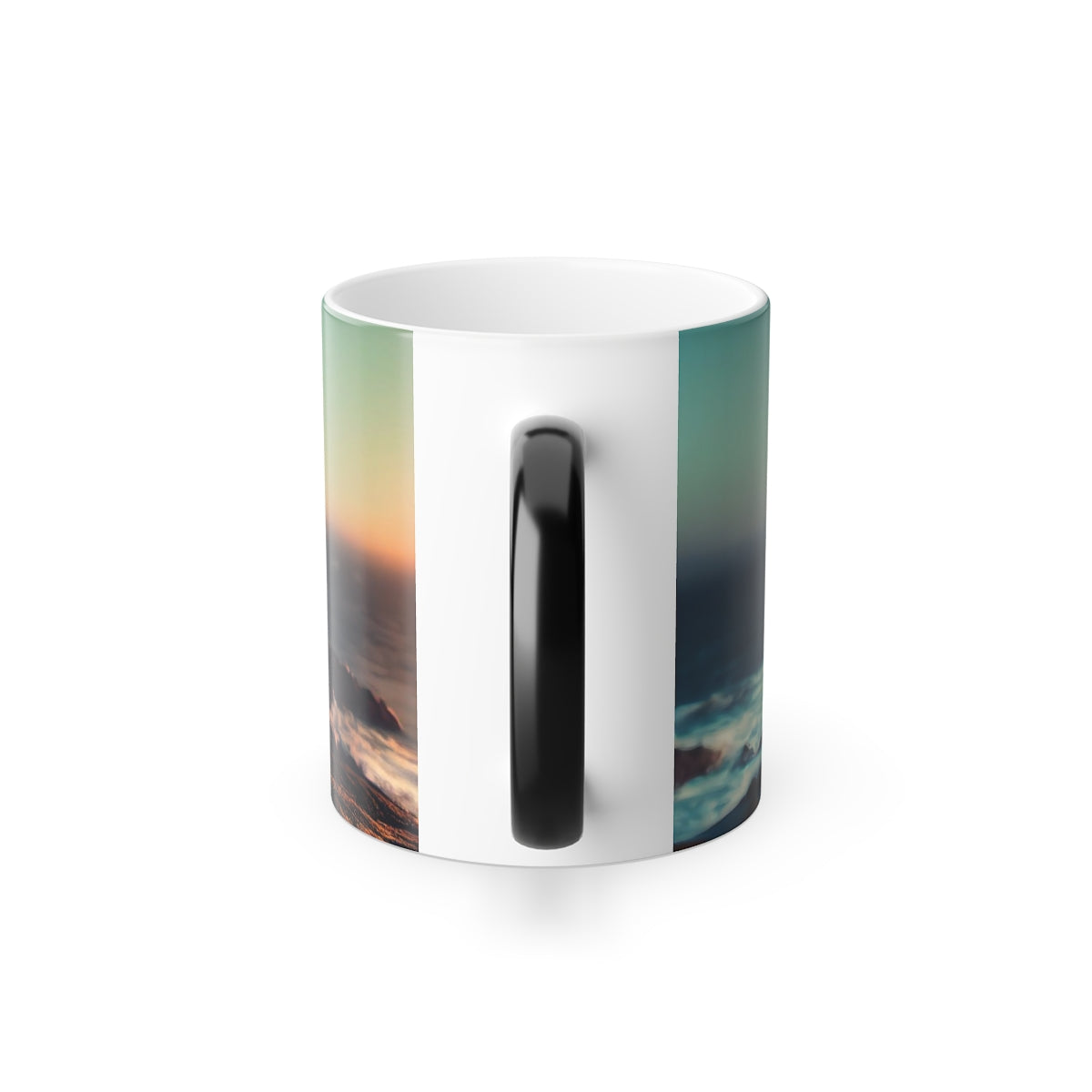 clear spherical bubble houses, set perfectly on top of a rocky shore, beautiful ocean coast -  Color Morphing Mug, 11oz