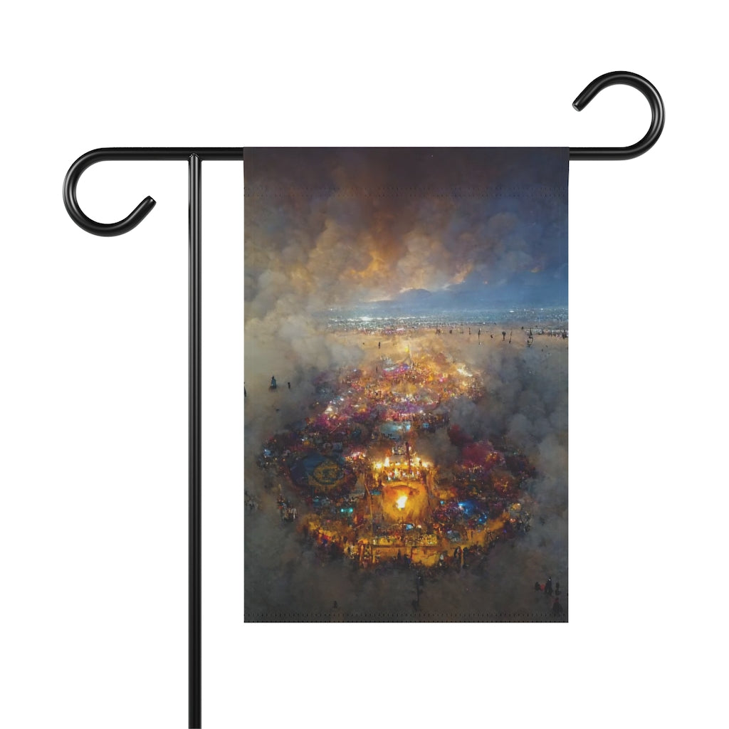 drone shot of burning man from above my monet aerial view - Garden & House Banner