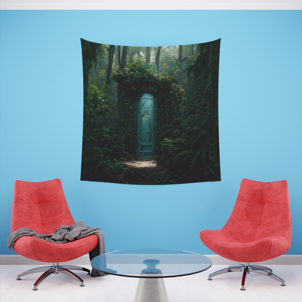 fantasy secret doorway to the feywild hidden in a lush forest environment - Indoor Wall Tapestries