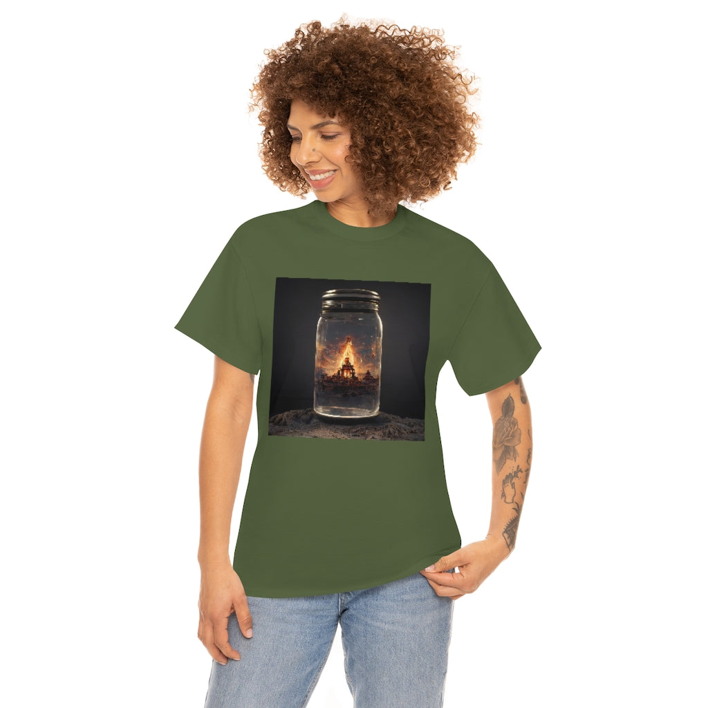 glass_jar_with_burning_man_temple_inside_black_rock_city - Unisex Heavy Cotton Tee