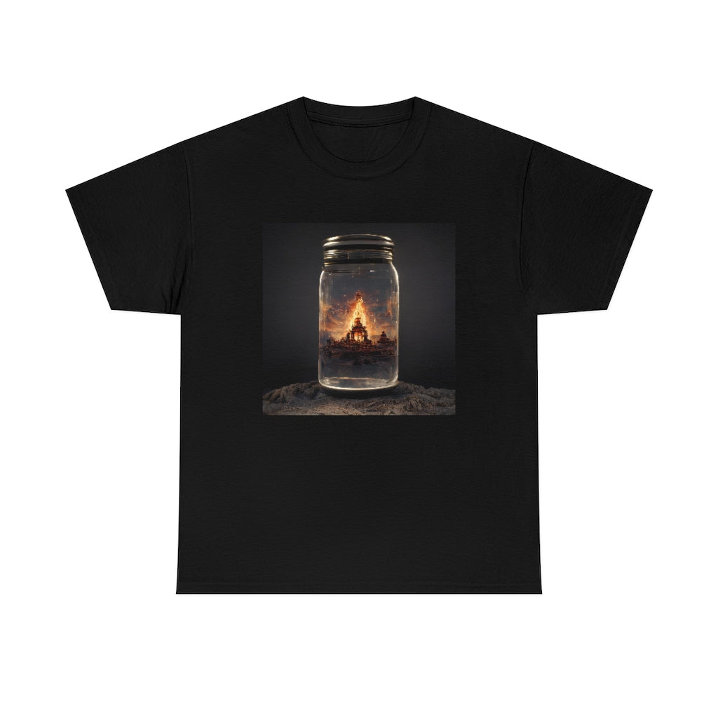 glass_jar_with_burning_man_temple_inside_black_rock_city - Unisex Heavy Cotton Tee