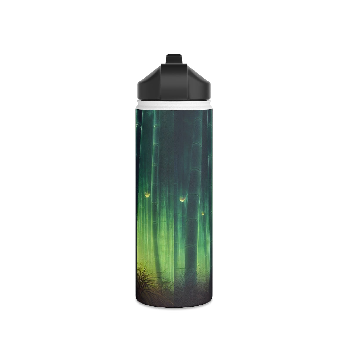 Stainless Steel Water Bottle, Standard Lid - psychedelic bamboo grove, causeway, fireflies, fantasy, intricate detail, illusion, mist, beautiful, hyper-realistic, breathtaking, ghostly figure, majestic, magic colour palette, low angle, unreal engine