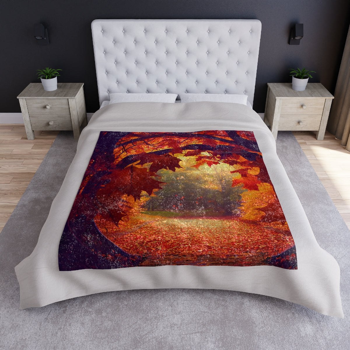 a view of autumn pouring into the autumn portal, autumn leaves, cinematic, blaze , photorealistic, vibrant, intricate detailed, 8K -  - Crushed Velvet Blanket