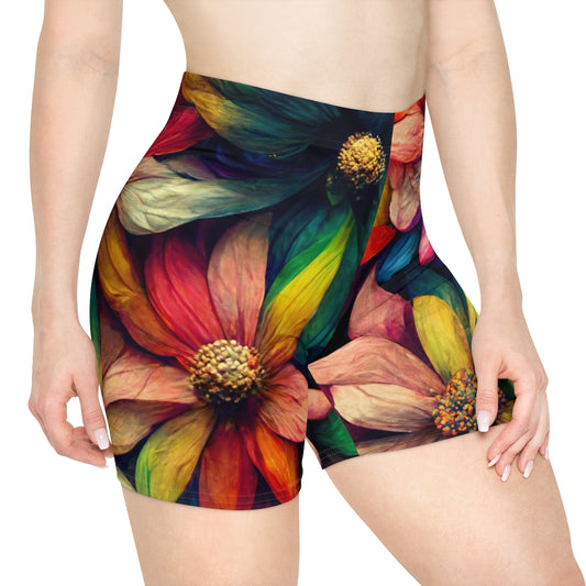 flower camoflage tiling patern colorful rainbow detailed - Women's Biker Shorts