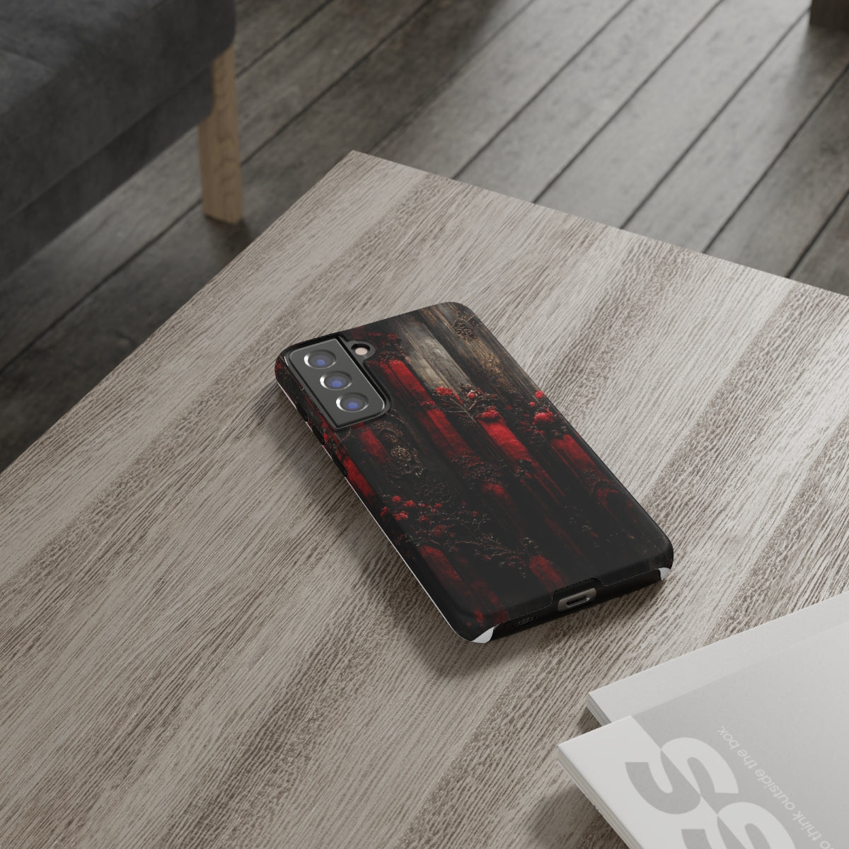 phone case - wall paper texture of red and black gothic painting octane rendering cinematic wooden detailed design frame