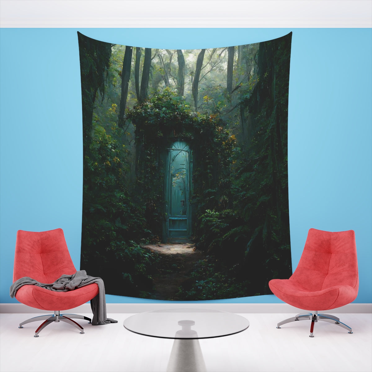 fantasy secret doorway to the feywild hidden in a lush forest environment - Indoor Wall Tapestries