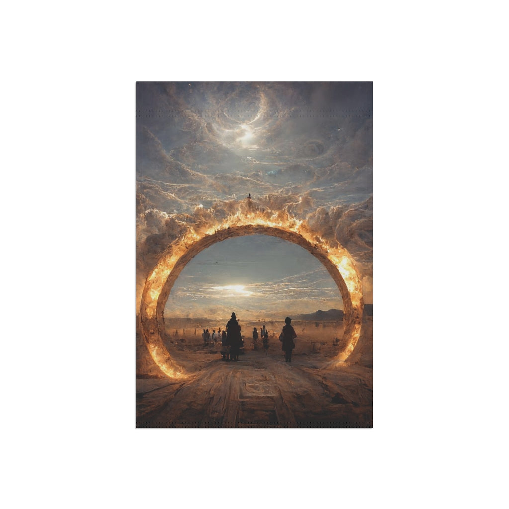 stargate that forms a circle leads to the burning man festival - Garden & House Banner