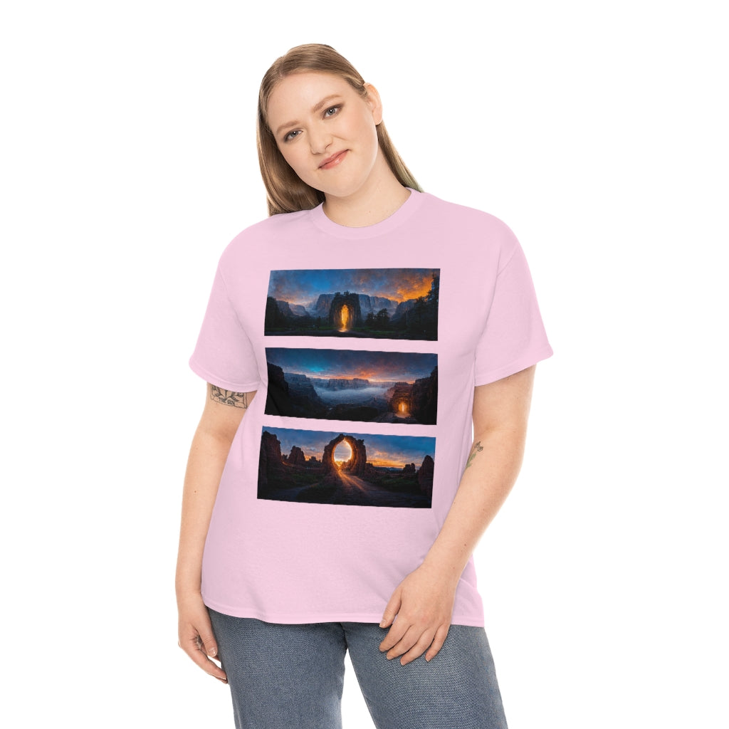 wide_angle_photo_of_a_magical_portal_in_(yosemite_valley, the_grand_canyon, arches_national_park) - Unisex Heavy Cotton Tee