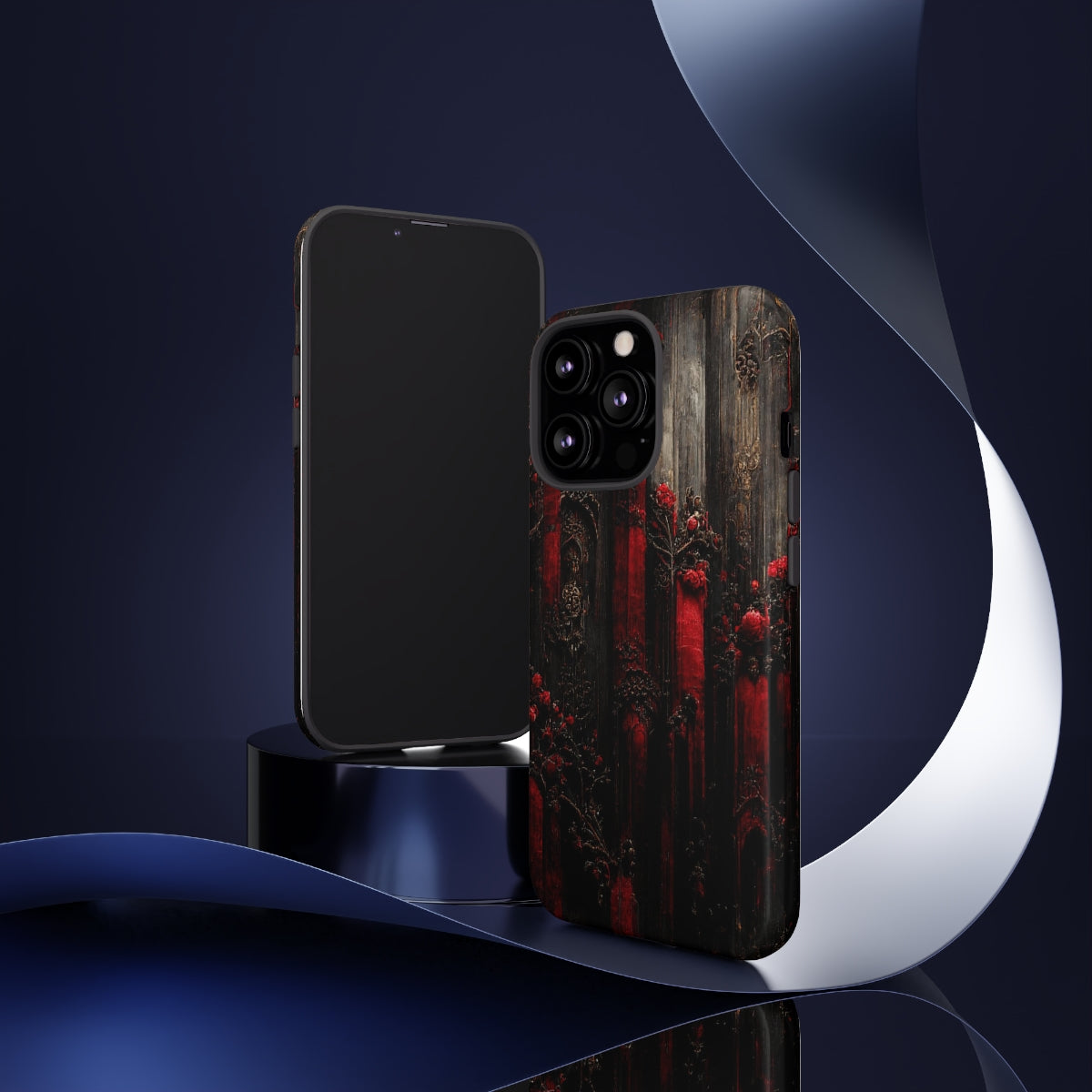 phone case - wall paper texture of red and black gothic painting octane rendering cinematic wooden detailed design frame