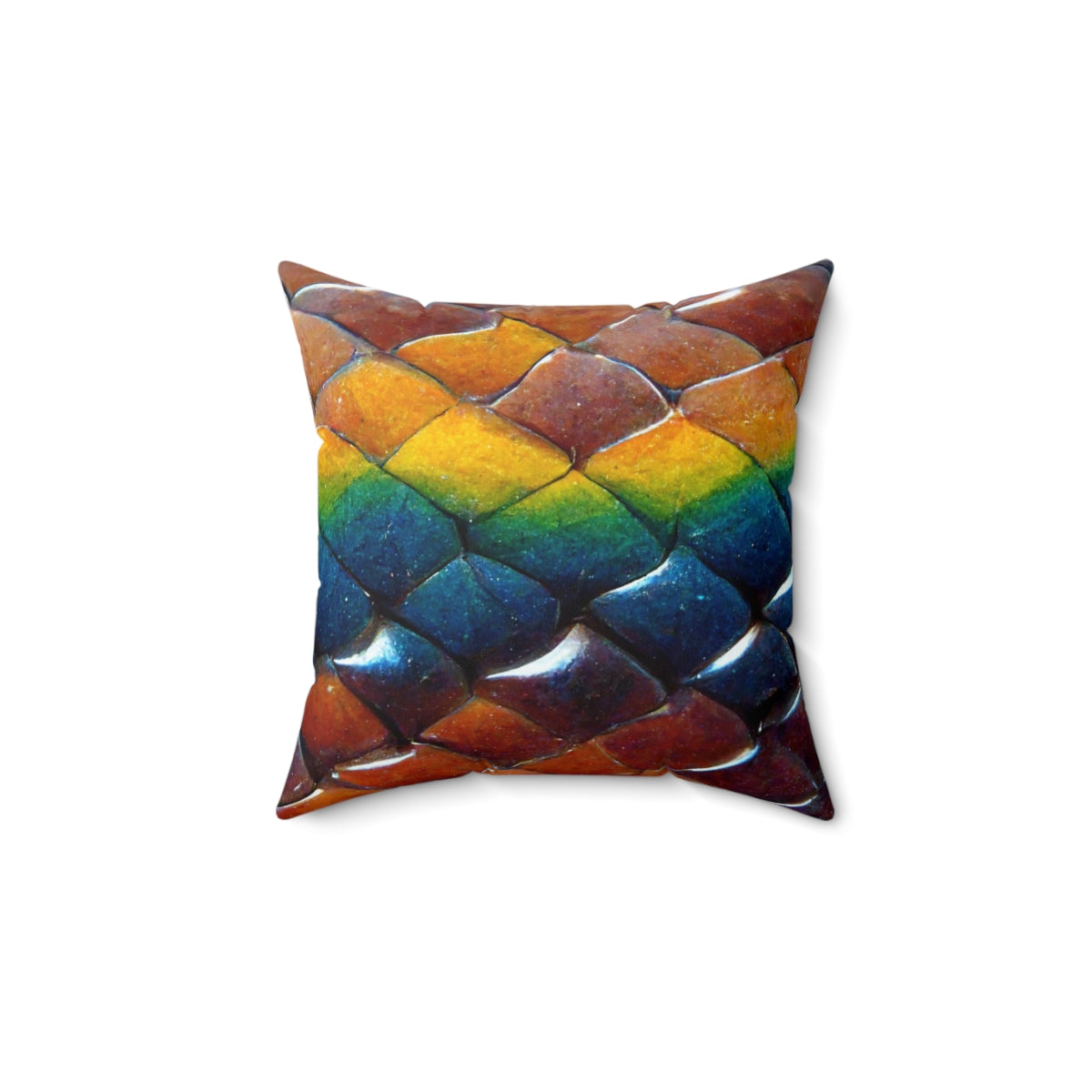 Spun Polyester Square Pillow - a tiling pattern of rainbow snake scales diamond shape