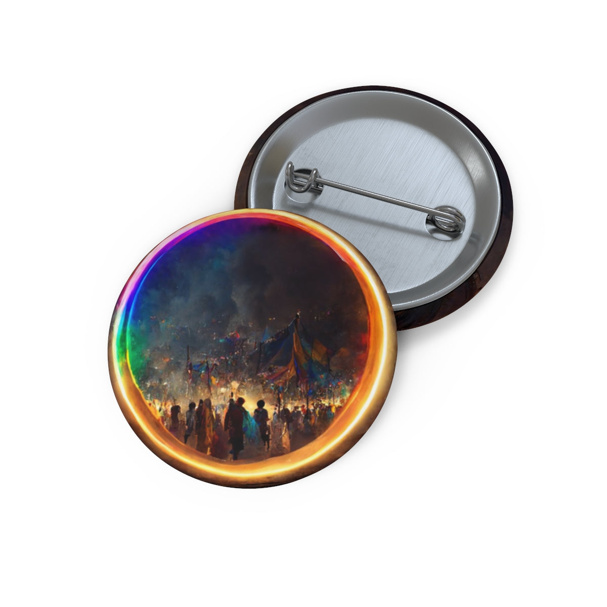 a bright rainbow circle of magic at burning man, cinematic, realistic, intricate detail, finely detailed, small details, extra detail, photorealistic - Pin Buttons