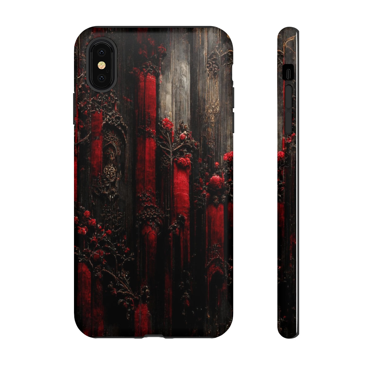 phone case - wall paper texture of red and black gothic painting octane rendering cinematic wooden detailed design frame