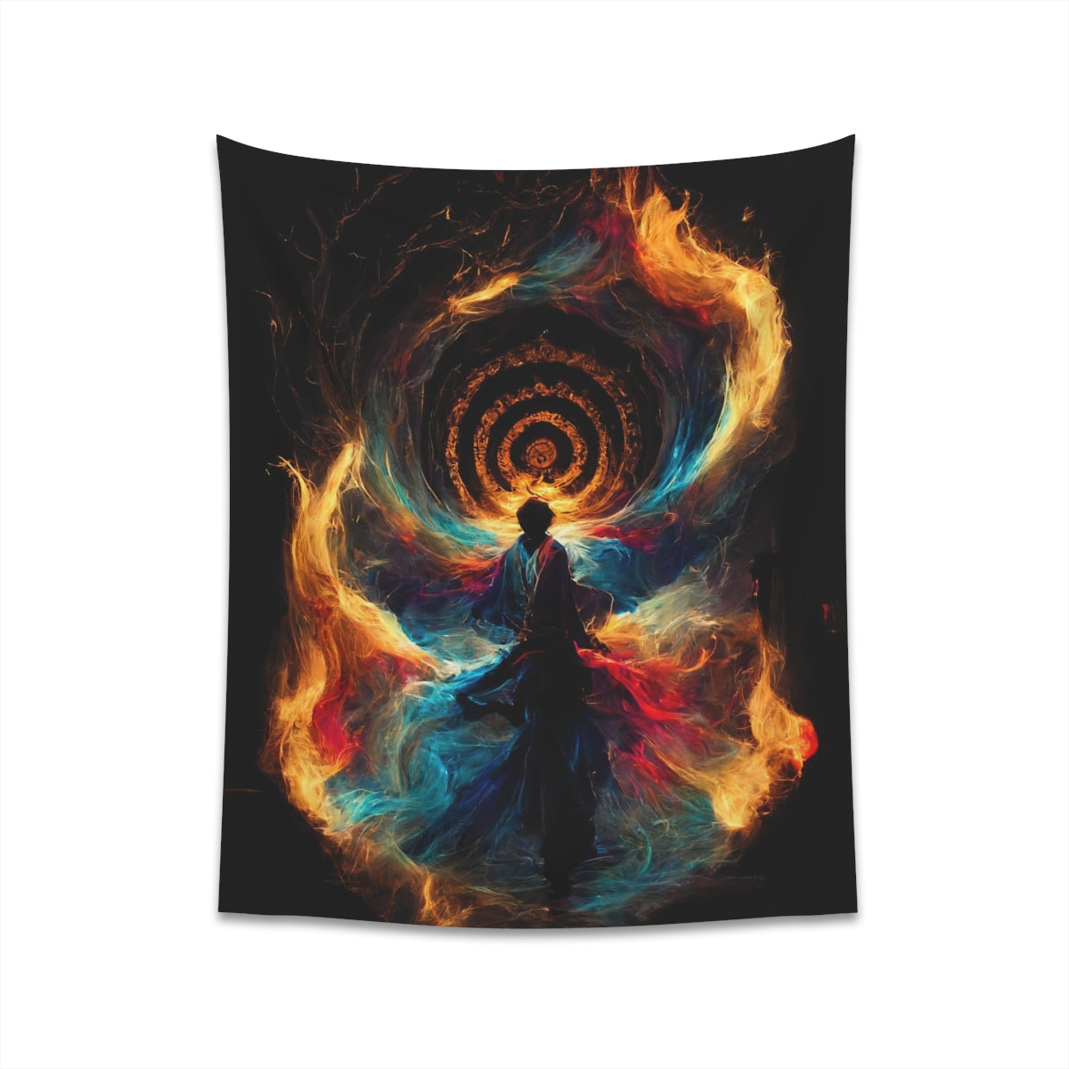 god of psychedelics dancing in a vortex made of fire - Indoor Wall Tapestries