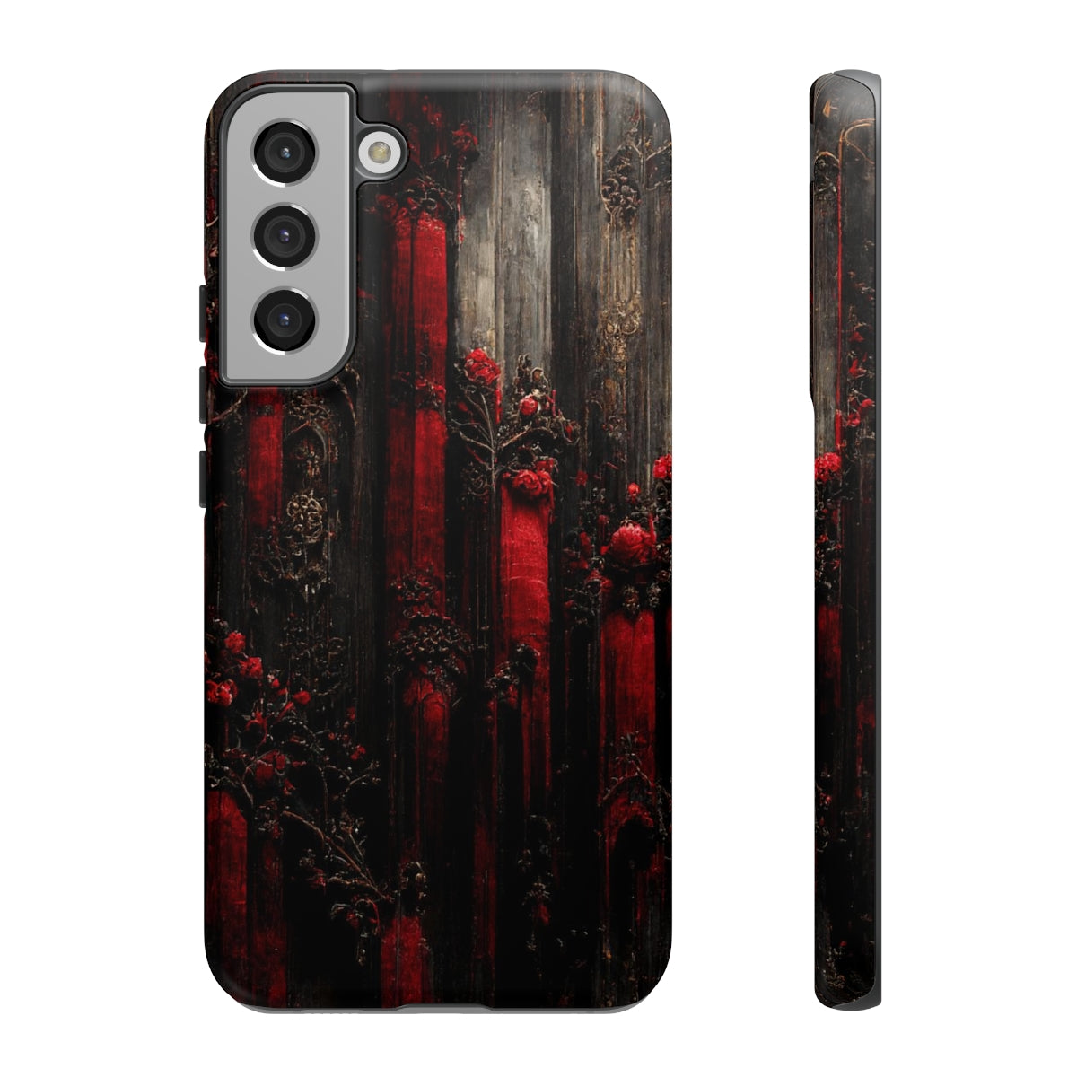 phone case - wall paper texture of red and black gothic painting octane rendering cinematic wooden detailed design frame