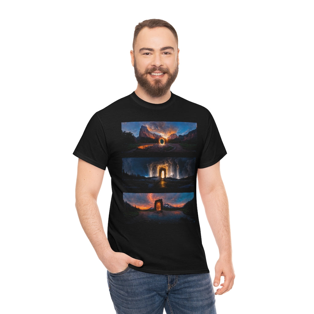 wide_angle_photo_of_a_magical_portal_in_(zion, yellowstone, ranier) - Unisex Heavy Cotton Tee