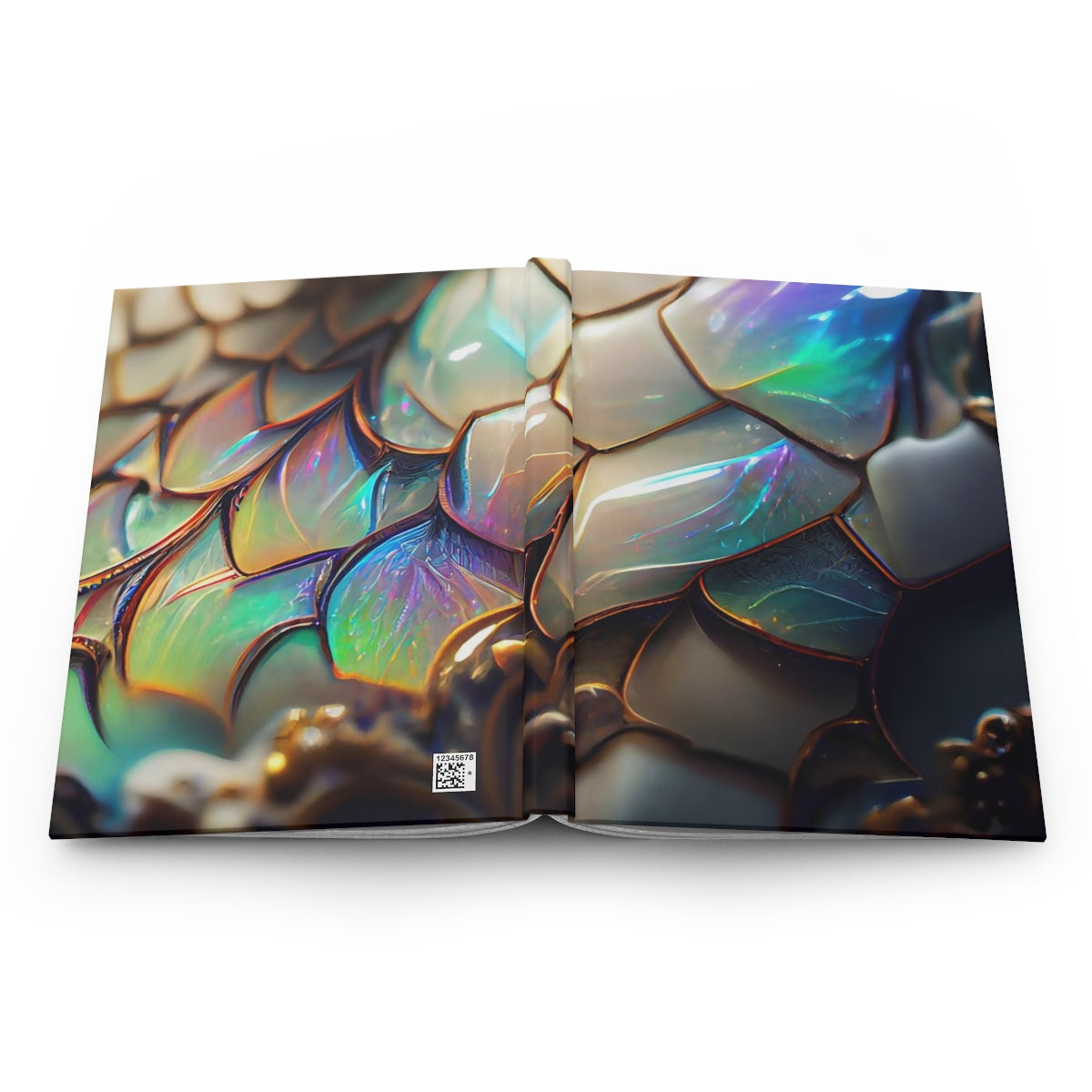 iridescent photorealistic opal dragon scales, symmetric, octane render, ultra detailed, filigree - Hardcover Journal Matte