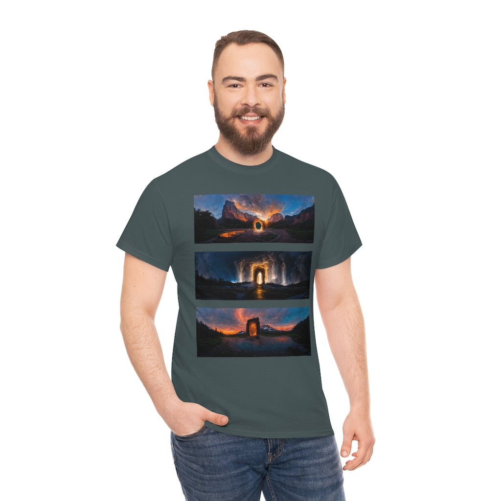 wide_angle_photo_of_a_magical_portal_in_(zion, yellowstone, ranier) - Unisex Heavy Cotton Tee